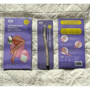 AOA Studio Silky Smooth Hair Removal Bundle - Wax Strips & Eyebrow Razor